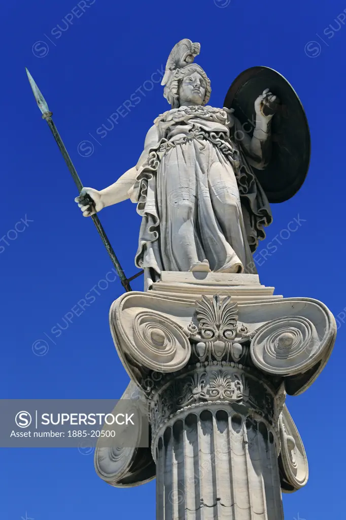 Greece, Attica, Athens, Statue of Athena outside Archaeological Museum