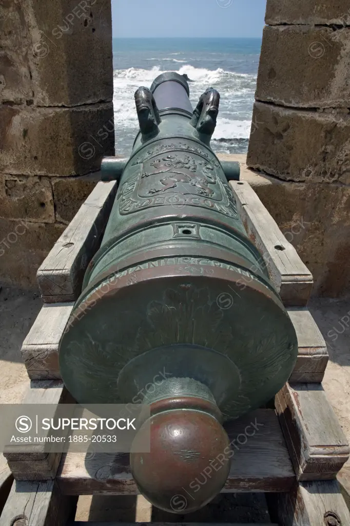 Morocco, , Essaouira, Cannon at Skala de la Ville