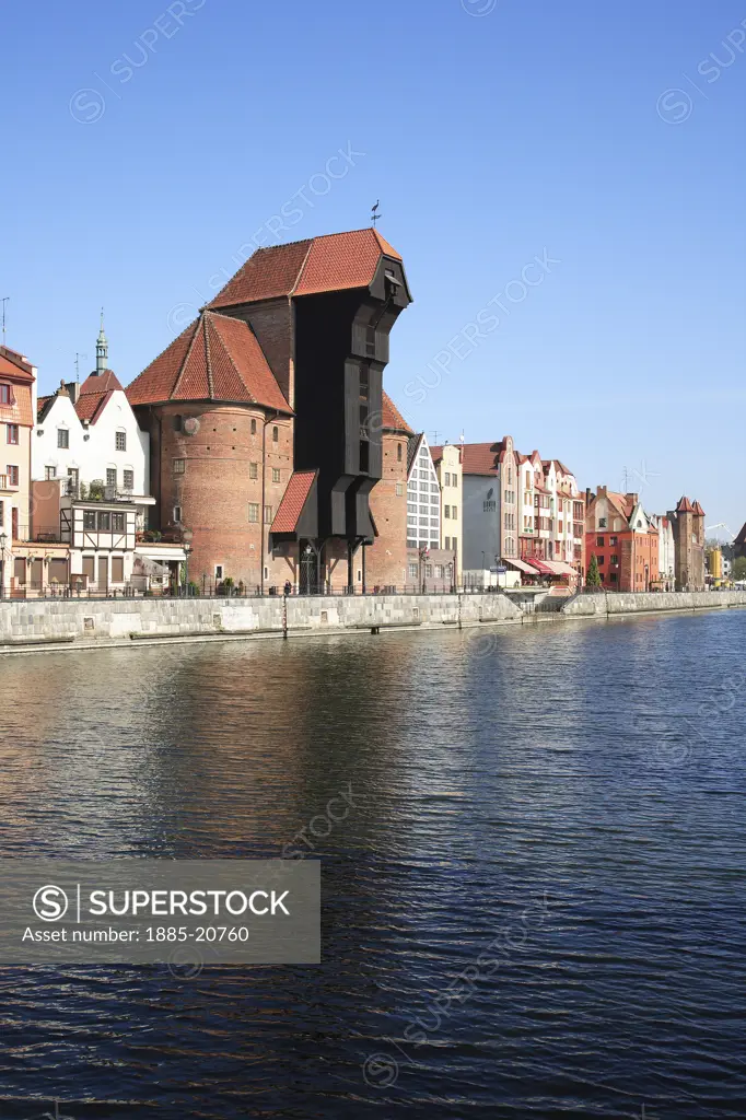 Poland, , Gdansk, Gdansk Crane and River Motlawa  