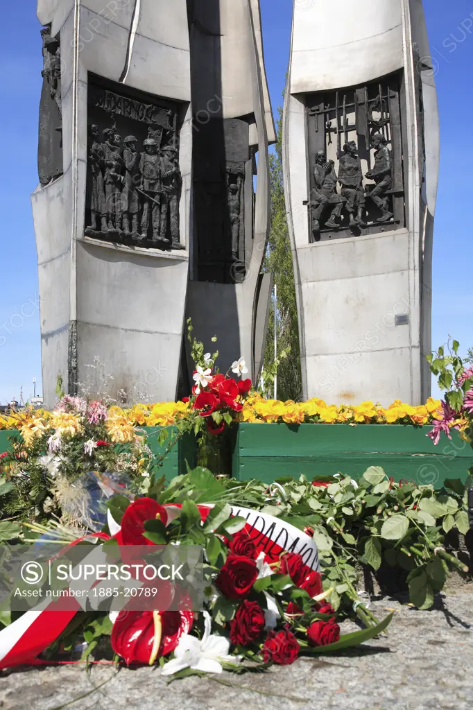 Poland, , Gdansk, Flowers at the Monument to the Shipyard Workers