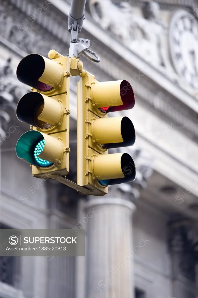 USA, New York State, New York , Bowery Savings Bank and traffic lights