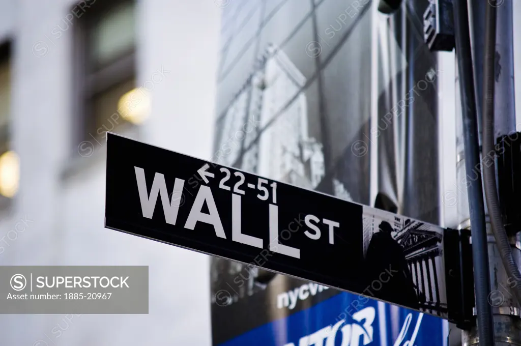 USA, New York State, New York , Wall Street sign