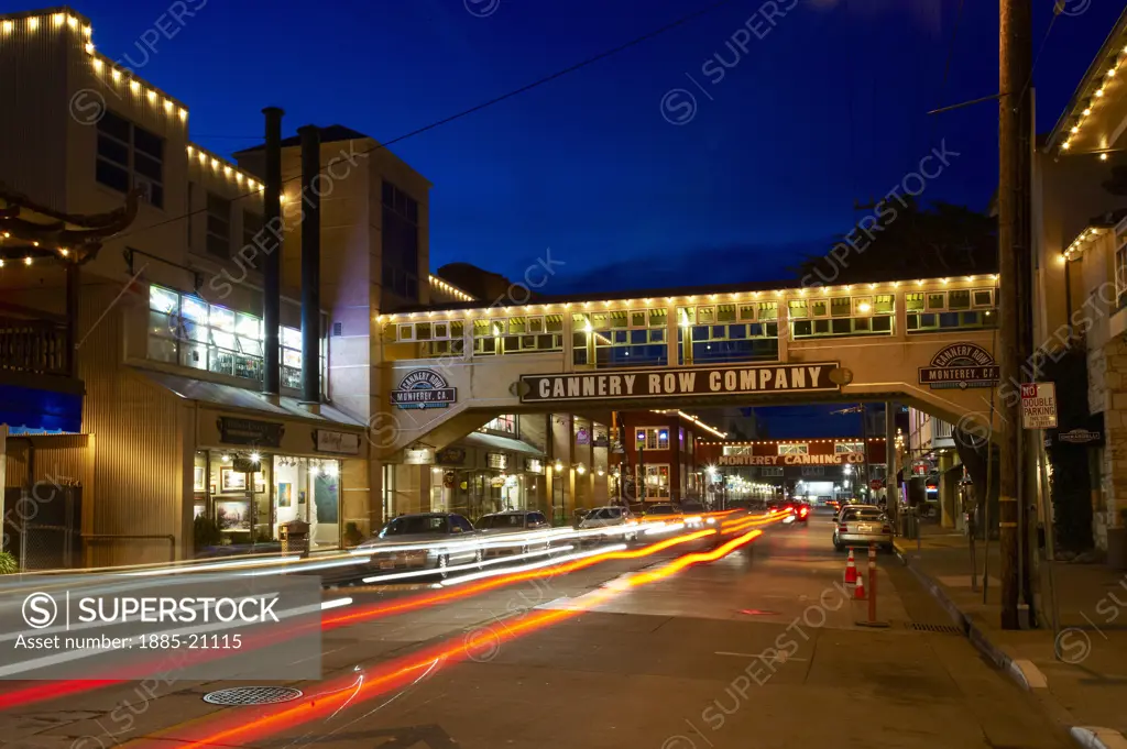 USA, California, Monterey, Cannery Row at night