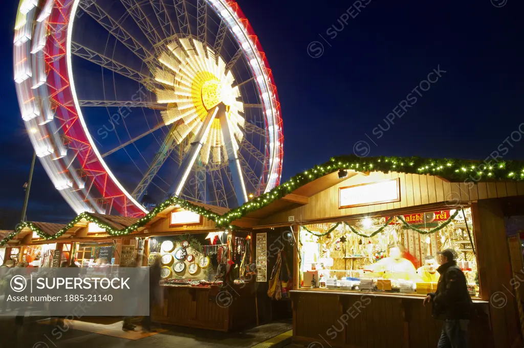 Germany, Brandenburg, Berlin, Christmas Market  - funfair and market stalls