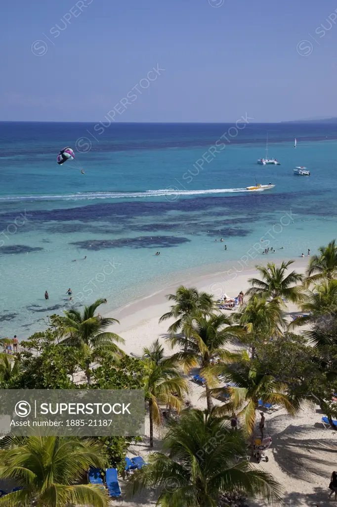 Caribbean, Jamaica, Ocho Rios, View over St Anns Bay with paraglider