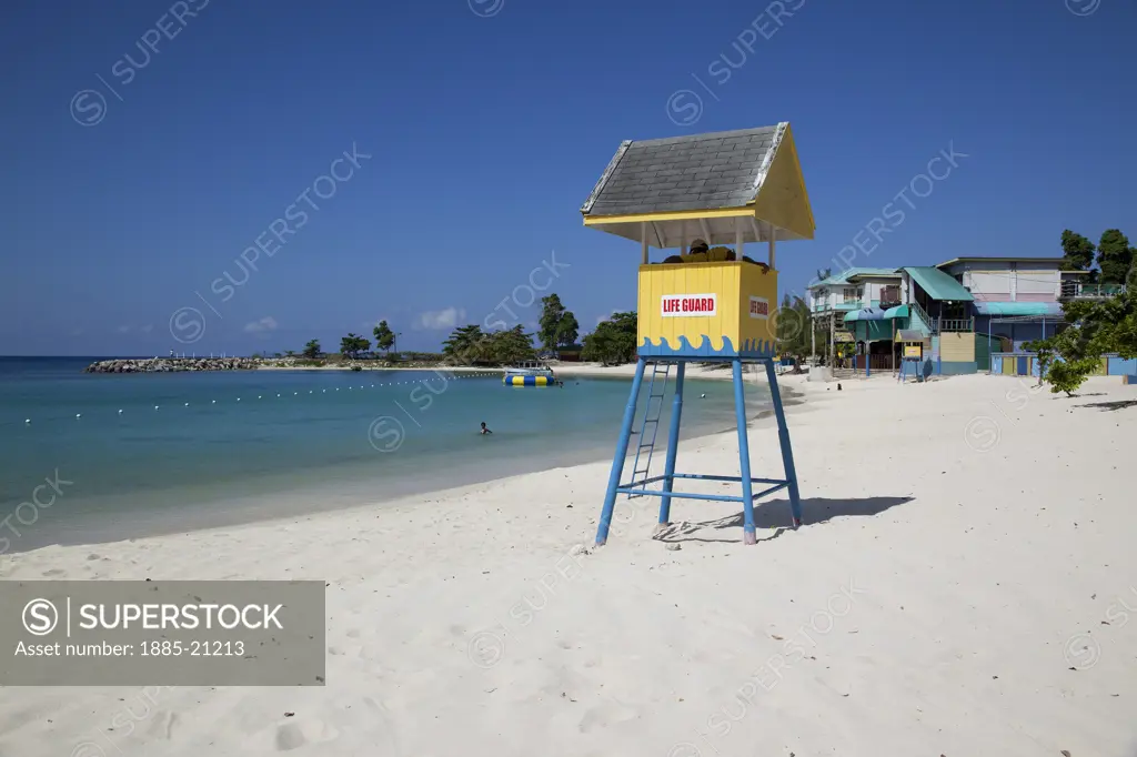 Caribbean, Jamaica, Montego Bay, Lifeguard tower on Fletcher Beach