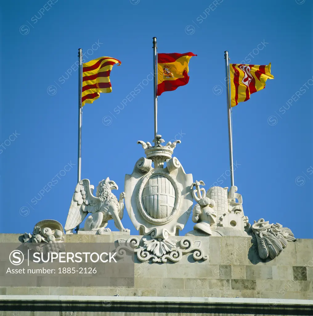Spain, Catalunya, Barcelona, Spanish & Catalan Flags