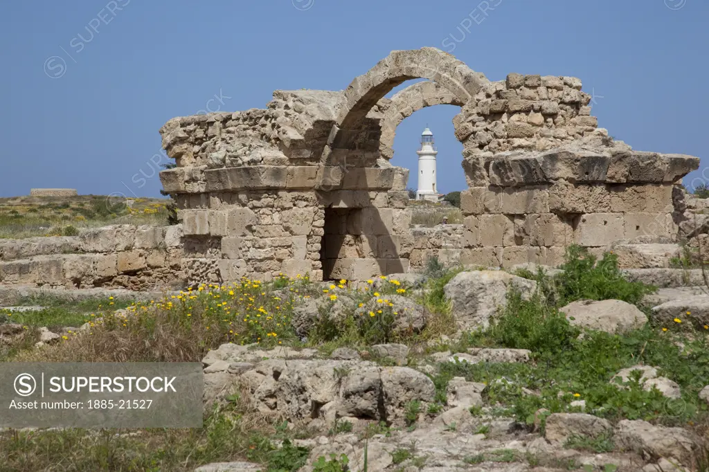 Cyprus, South Cyprus, Paphos, Saranda Kolones Arches & Lighthouse