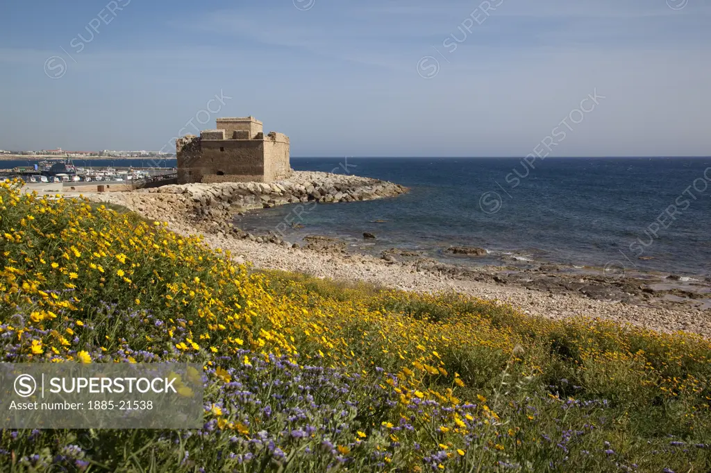 Cyprus, Kato Paphos, Paphos, Castle & flowers