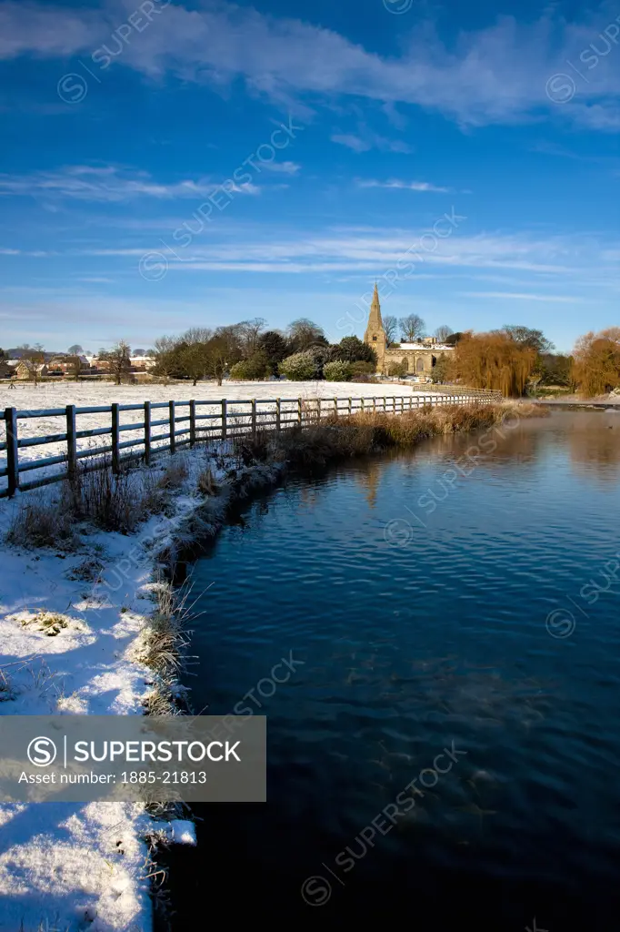 UK - England, North Yorkshire, Brompton by Sawdon, The Village Pond in Winter, Brompton by Sawdon near Scarborough, North Yorkshire