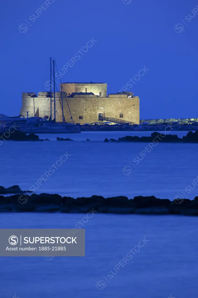 Cyprus, South Cyprus, Paphos, Cyprus, Paphos, Castle & Harbour at Night
