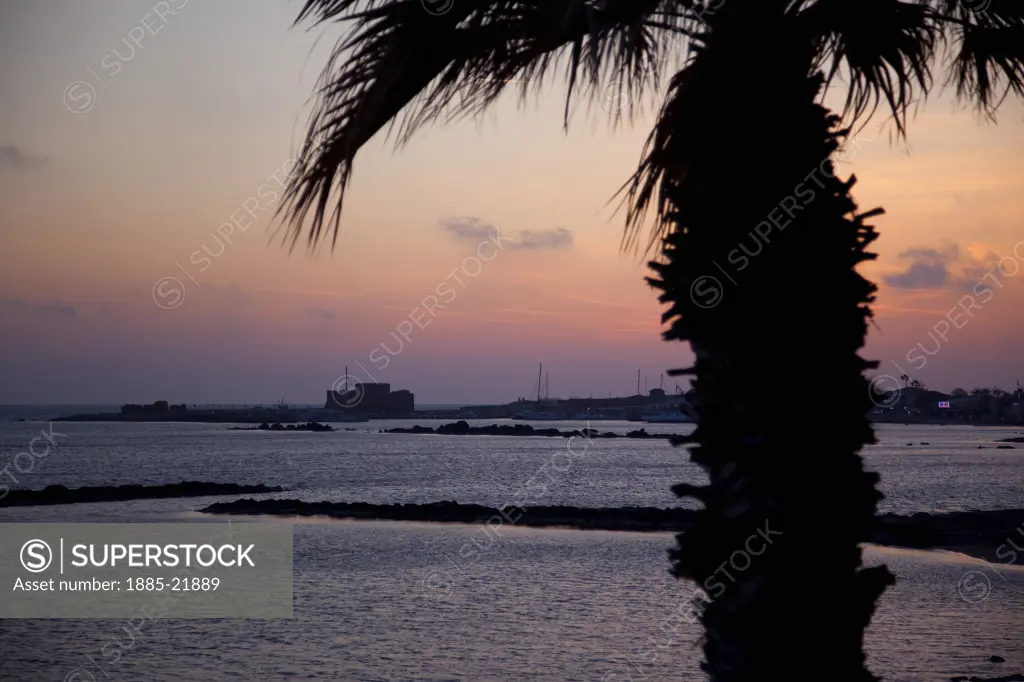 Cyprus, South Cyprus, Paphos, Cyprus, Paphos; Castle & Harbour at Sunset