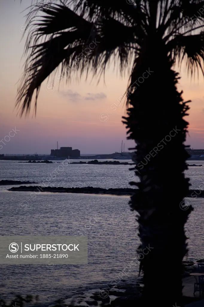 Cyprus, South Cyprus, Paphos, Cyprus, Paphos; Castle & Harbour at Sunset