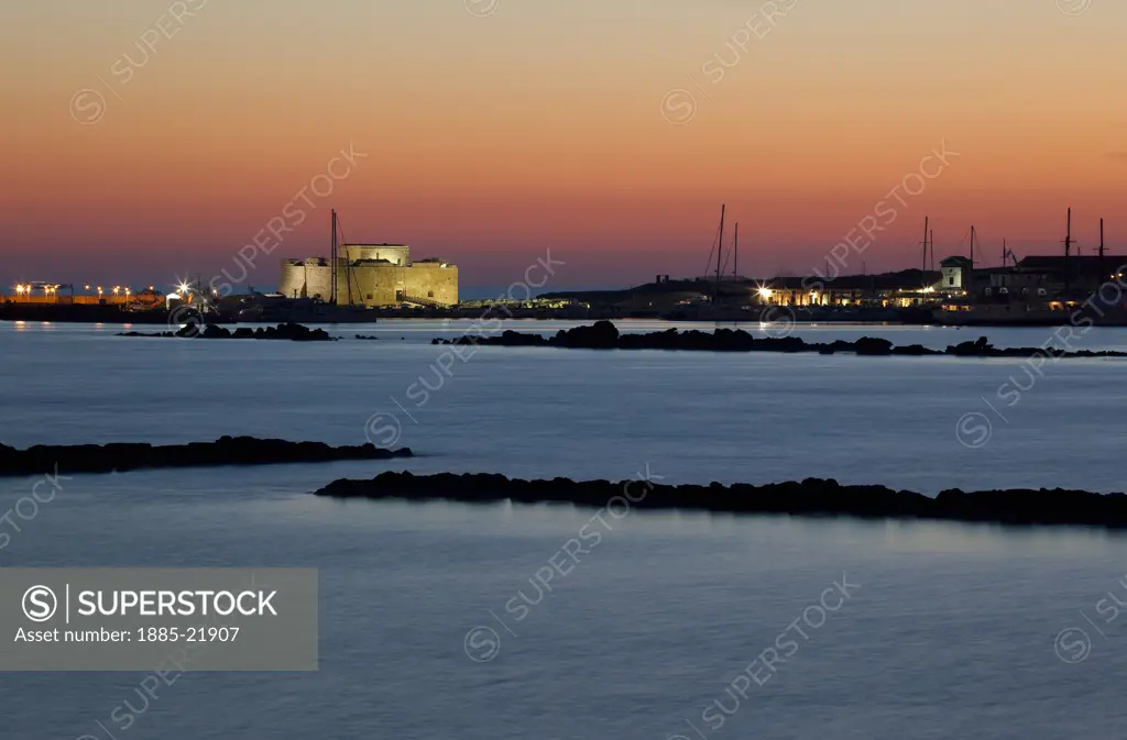 Cyprus, South Cyprus, Paphos, Cyprus, Paphos, Castle at sunset