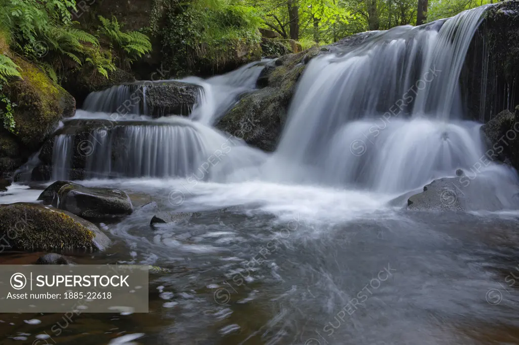 UK - Wales, Powys, Brecon Beacons National Park, Waterfall at Taf Fechan forest Brecon Beacons