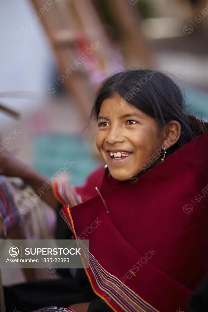 Bolivia, Sucre, A girl at a weaving school in sucre