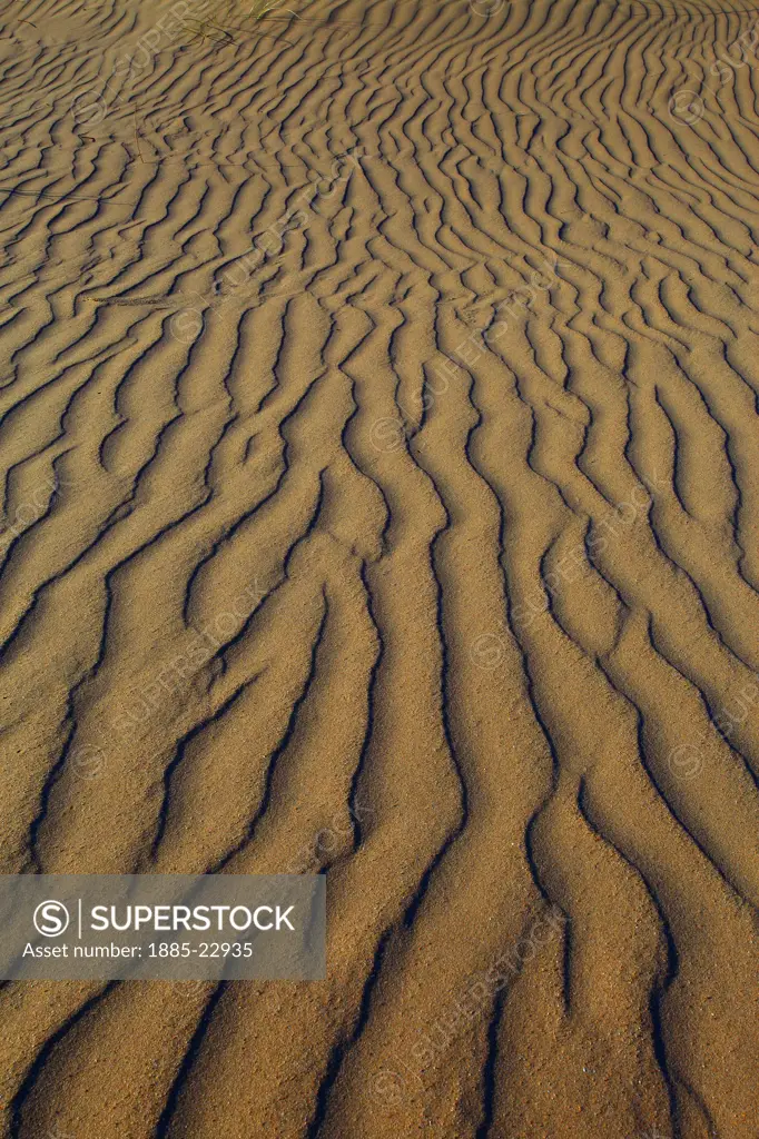 UK - Wales, Anglesey, Newborough Warren, Sand patterns on newborough warren beach