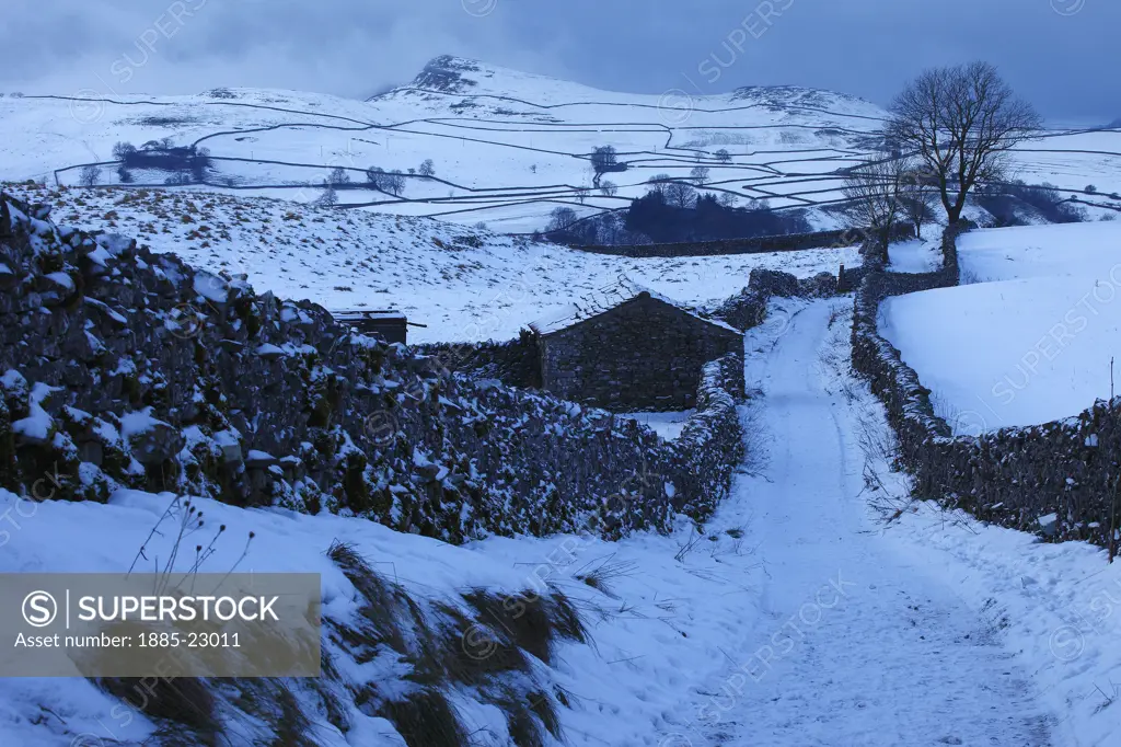 UK - England, North Yorkshire, Stainforth, Goat scar lane in winter