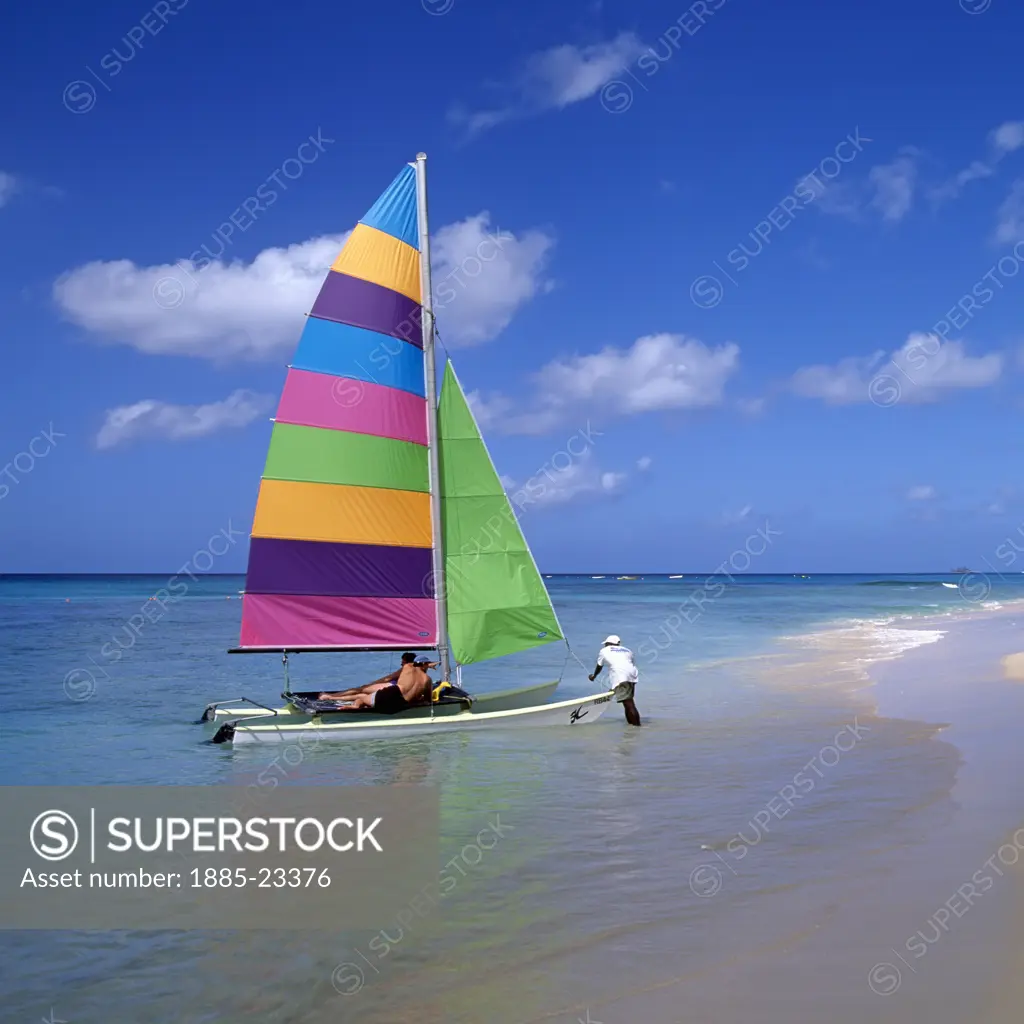 Barbados, Region, Tamarind Cove, Tamarind Cove Barbados  launching sailing catamaran