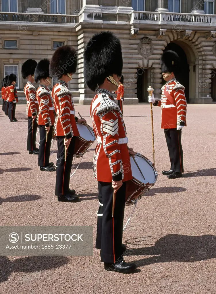 UK - England, Region, London, Guards regiment musicians in courtyard of Buckingham Palace during changing of the guard ceremony