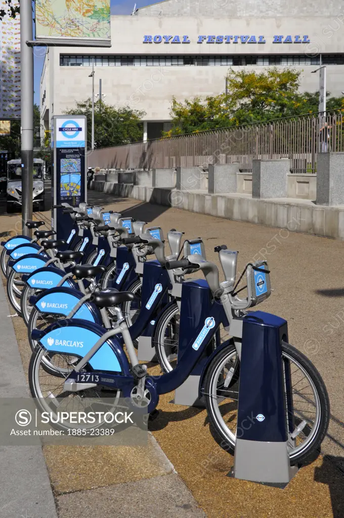 UK - England, London, Barclays bike hire docking station near Waterloo