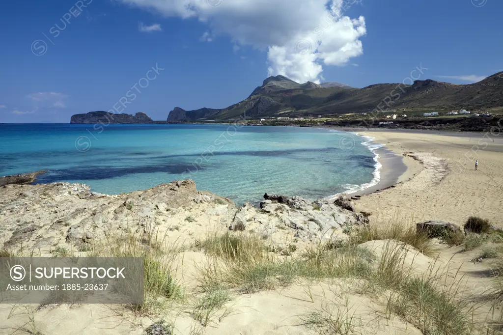 Greek Islands, Crete, Falasarna, View over dunes and deserted beach