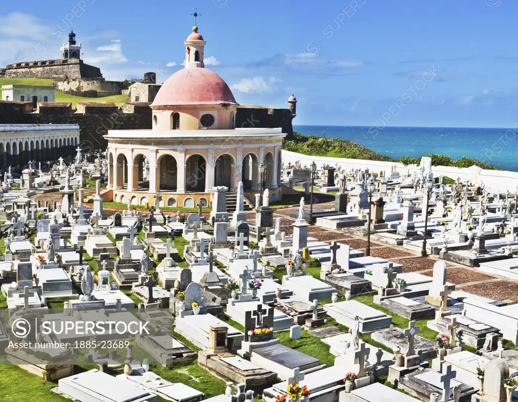 Caribbean, Puerto Rico, San Juan, San Juan Cemetery and El Morro fort
