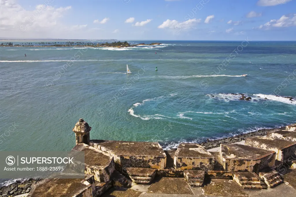 Caribbean, Puerto Rico, San Juan, Bay of San Juan from El Morro fort