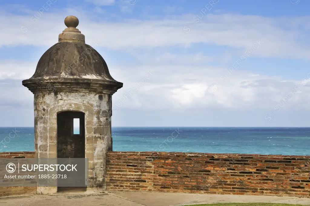 Caribbean, Puerto Rico, San Juan, Sentry box at San Cristobal fort