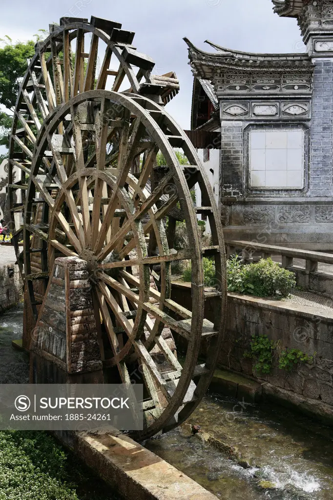 China, Lijiang, Waterwheel in the Old Town