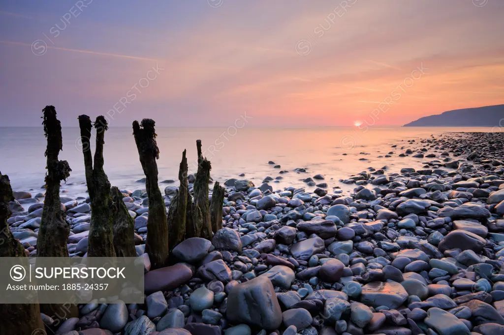 UK - England, Somerset, Porlock Weir - near, Bossington Beach at sunrise
