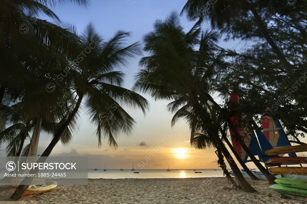 Caribbean, Barbados, Holetown - near, Tropical beach scene at sunset