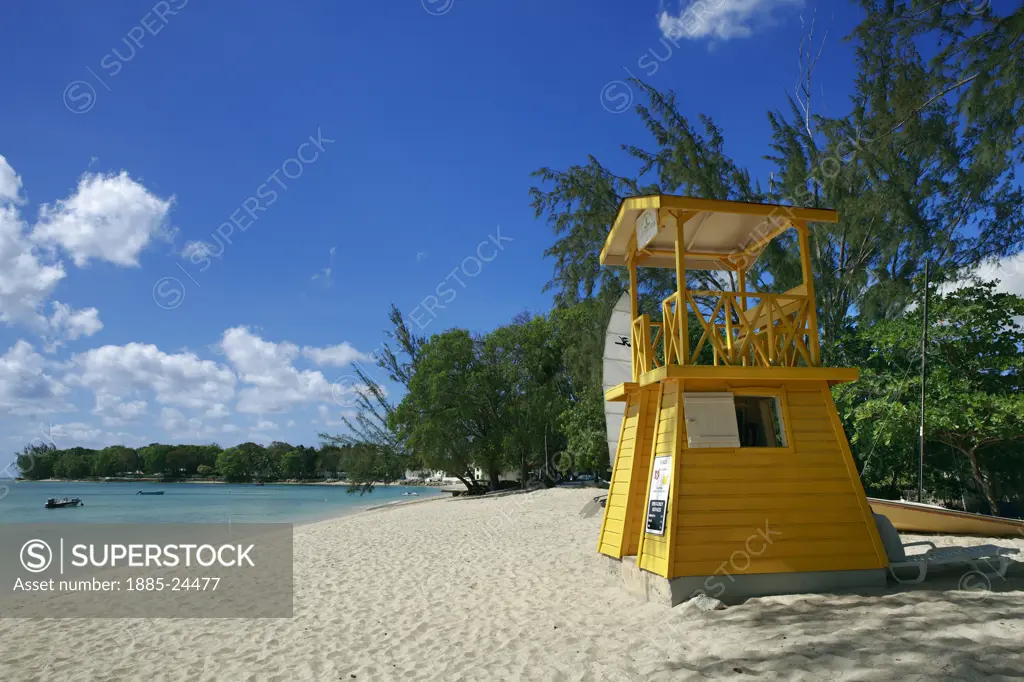 Caribbean, Barbados, Holetown - near, Lifeguard station on the beach