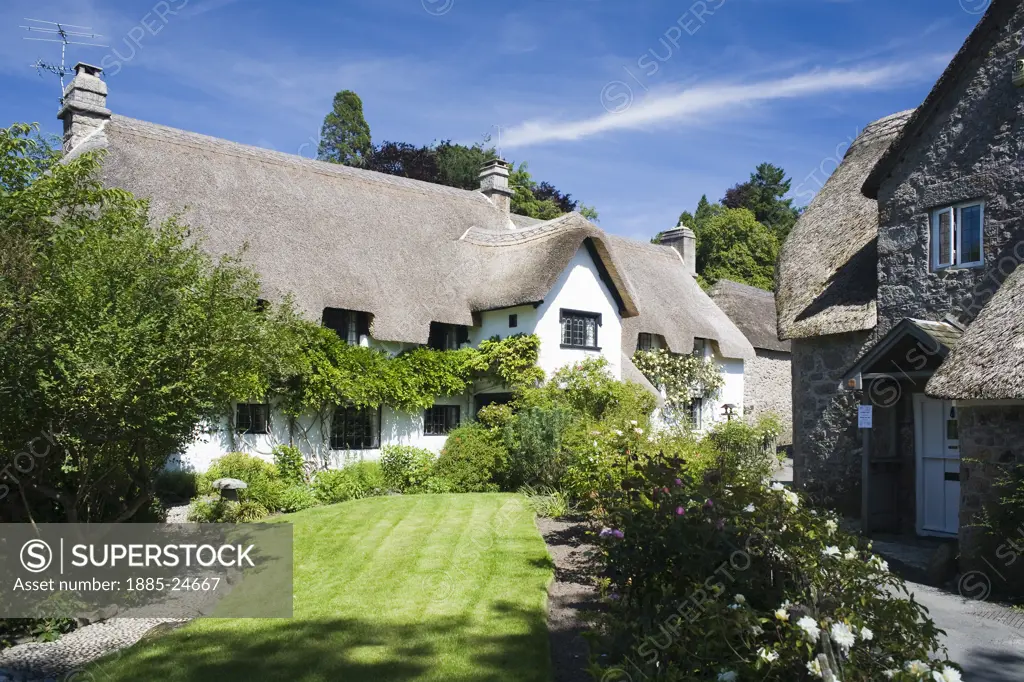 UK - England, Devon, Lustleigh, Thatched cottages