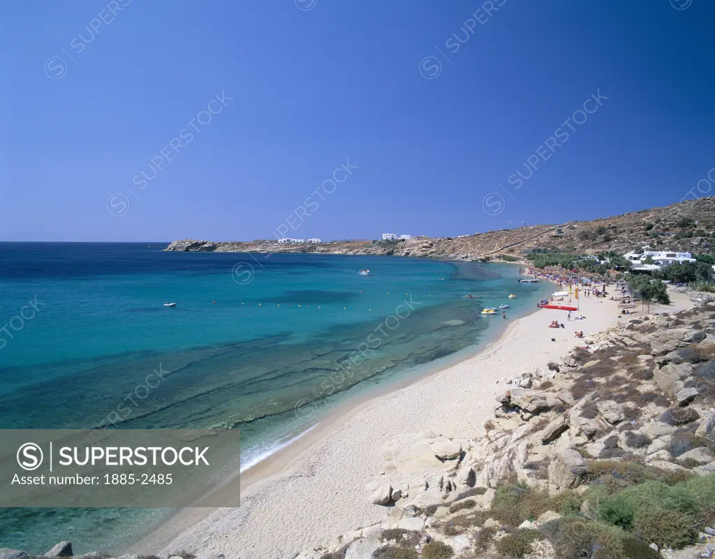 Greek Islands, Mykonos Island, Paradise beach, View of beach and bay