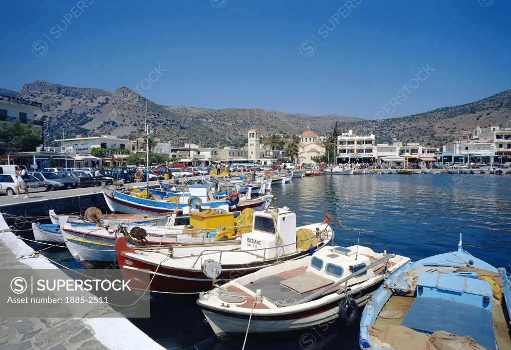 Greek Islands, Crete, Elounda, View of Harbour