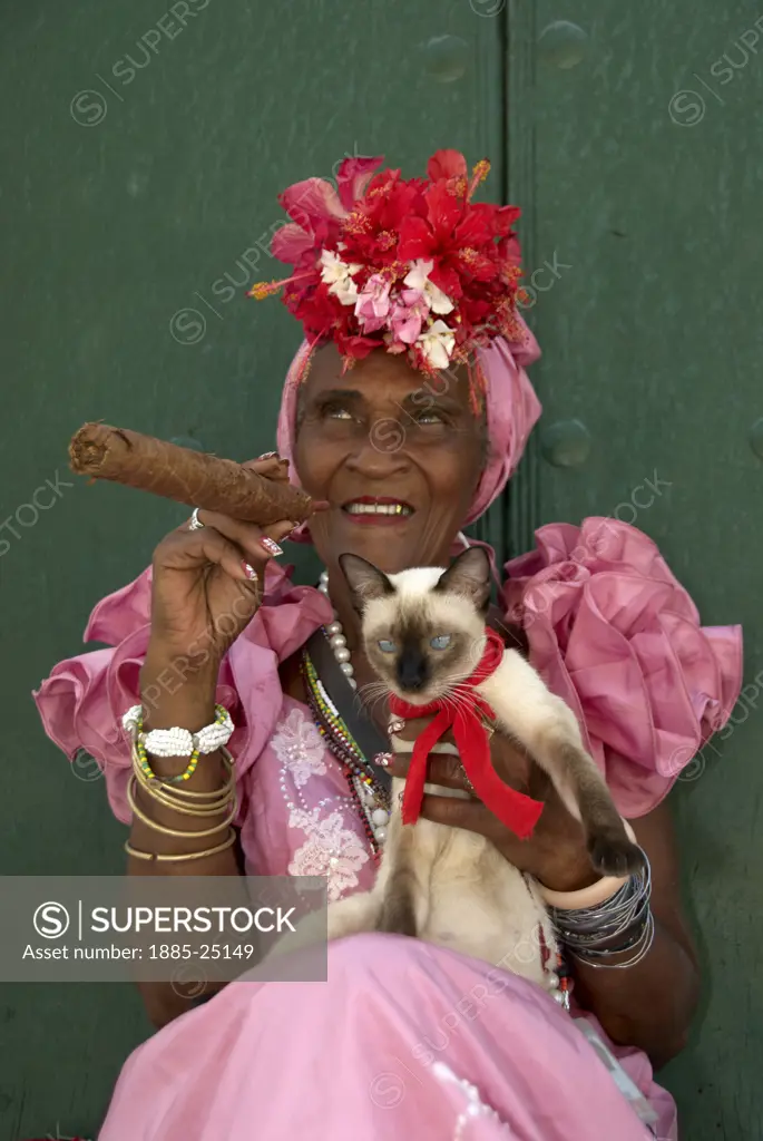 Caribbean, Cuba, Havana, Cuban lady with a cigar