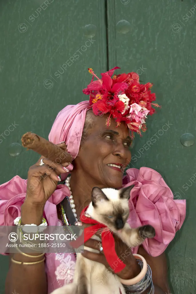 Caribbean, Cuba, Havana, Cuban lady with a cigar