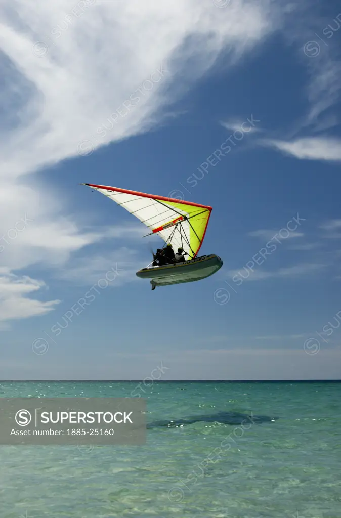 Caribbean, Cuba, Varadero, Microlight flying boat at Varadero Beach
