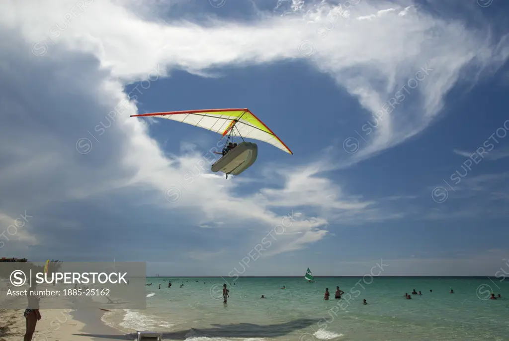 Caribbean, Cuba, Varadero, Microlight flying boat at Varadero Beach