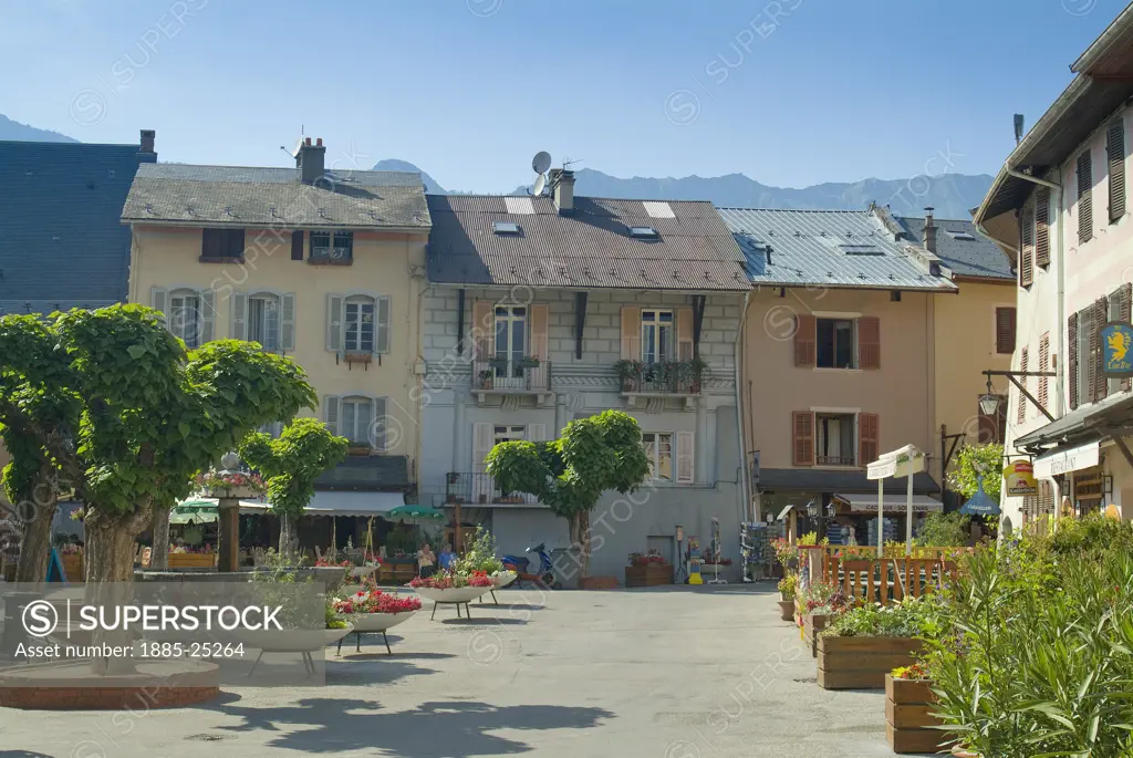 France, Rhone Alps, Conflans, Town centre with fountain