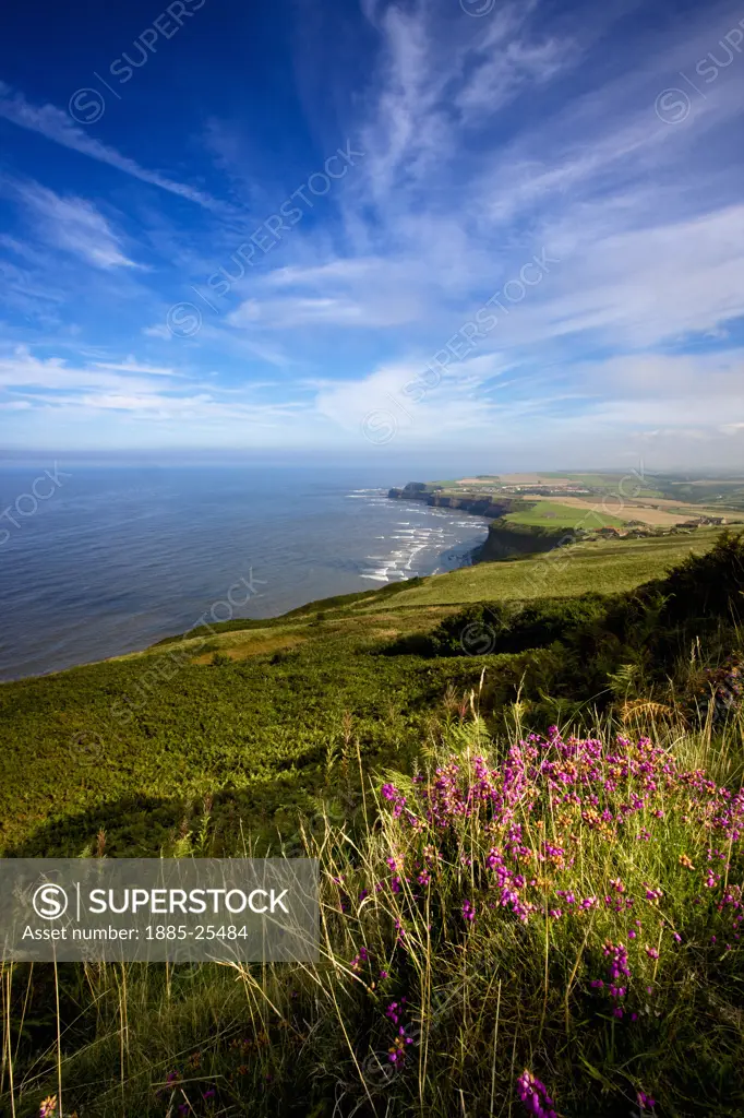 UK - England, Yorkshire, Staithes, View of Staithes and Cowbar from Boulby Cliffs