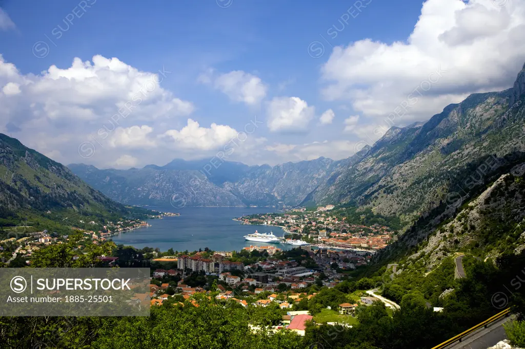 Montenegro, Kotor, View over town and bay