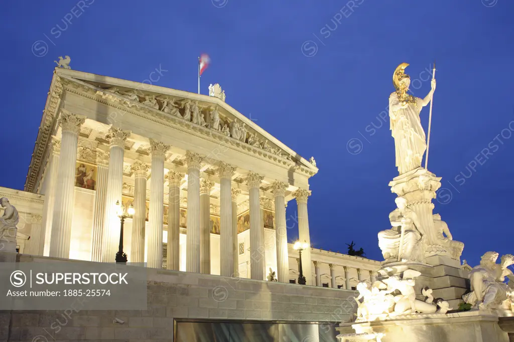 Austria, Vienna, Parliament at night