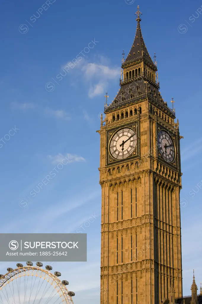 UK - England, London, Big Ben and the London Eye