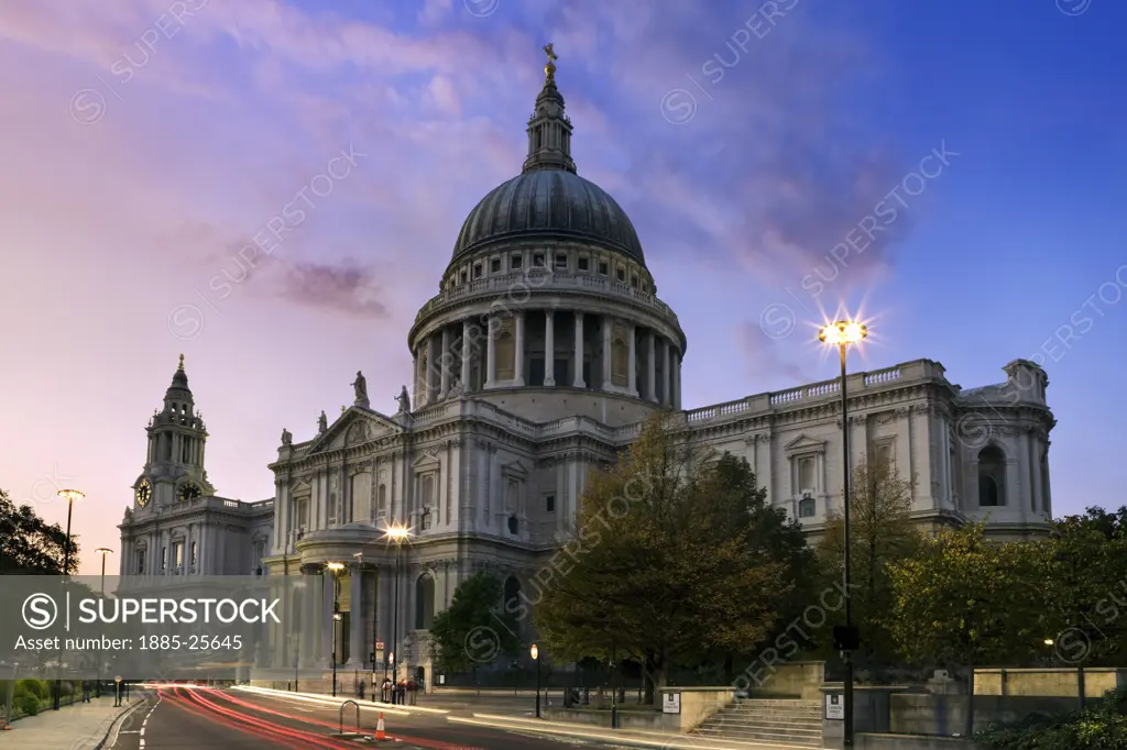 UK - England, London, St Pauls Cathedral at sunset