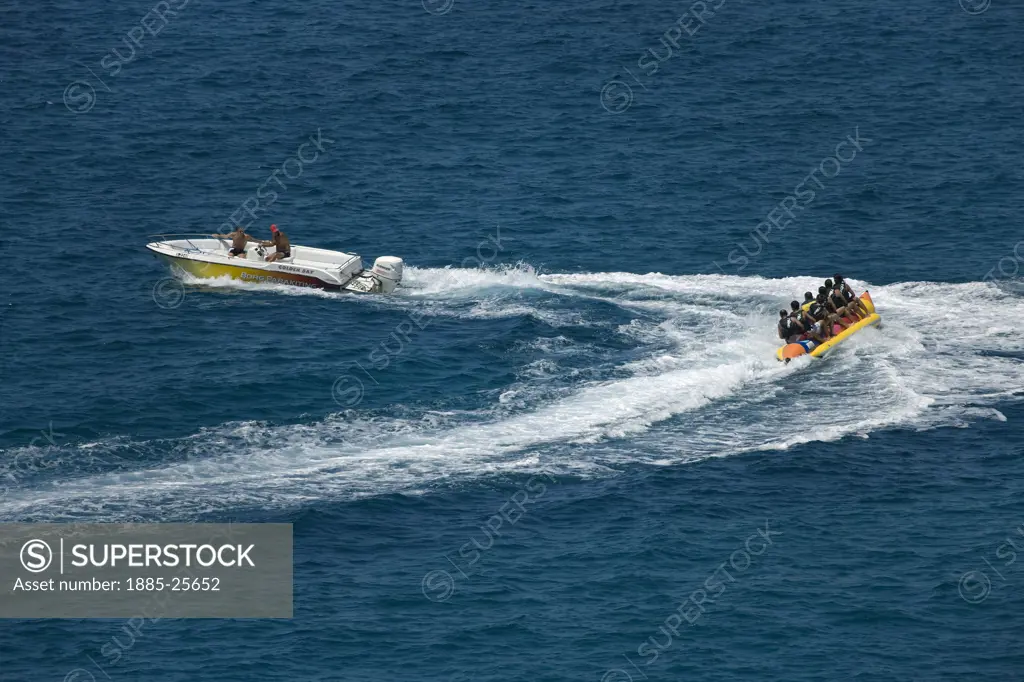 Maltese Islands, Malta, Golden Bay, People on a banana boat