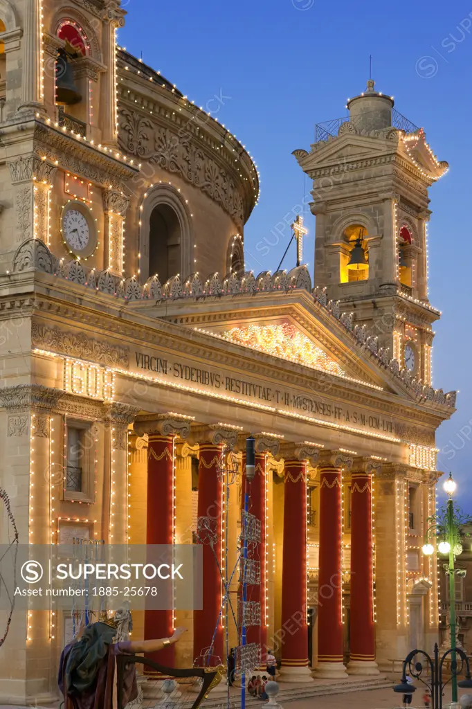 Maltese Islands, Malta, Mosta, Mosta Dome decorated for the Feast of the Assumption