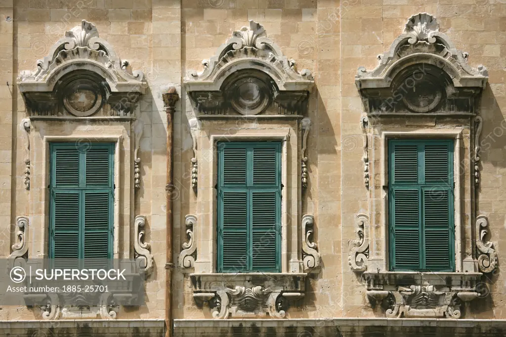 Maltese Islands, Malta, Valletta, Auberge de Castille et Leon - shuttered windows