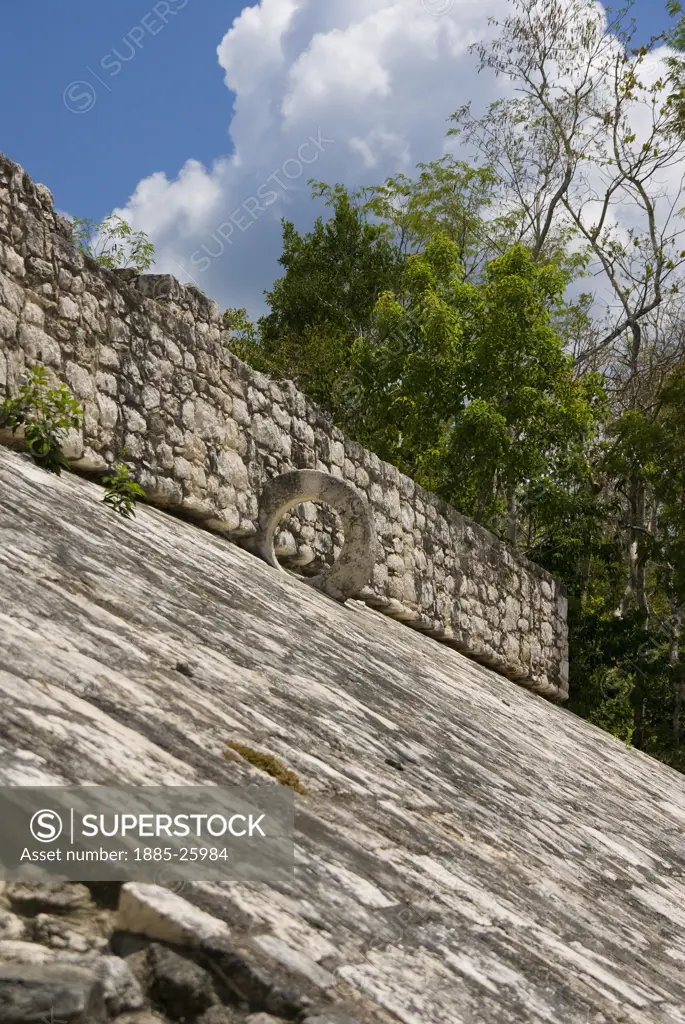 Mexico, Quintana Roo, Coba, Detail of a ball hoop in a Mayan Ball Court